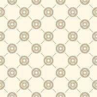 Minimal Lucky Coins Symbol of Wealth and Rich Pattern. Geometric Round and Square Embroidery Seamless - Detailed Illustration for Textile Print Design, Brown on Beige Background, Carpet, Kebaya vector
