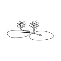 Single one line drawing a lily tree on a lily pad in a wetland. vector