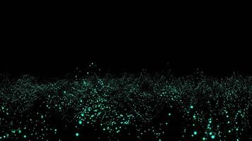 Abstract turquoise light particles floating on dark background creating digital effect video