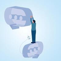 A man puts a cable between two chat bubbles. Illustration for misunderstandings, communication problems and differences in understanding. vector