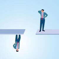 Two men standing upside down. Illustration for misunderstandings, communication problems and differences in understanding. vector