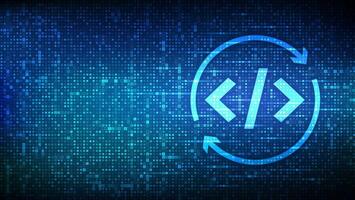 Devops icon made with binary code. Agile development and optimisation. Software engineering. Software development practices methodology. Digital code background with digits 1.0. vector