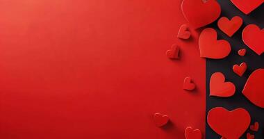 Red hearts on a black background for Happy Valentine's Day top view with copy space for text. Hearts frame abstract background on black texture, flat lay. Hearts Love pattern video