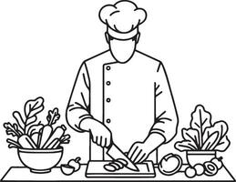 Male Chef Cooking Line Art. vector