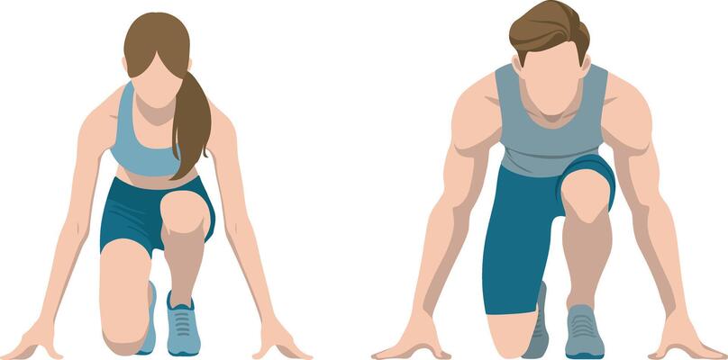 Male and Female Runner Crouch Start Front View.