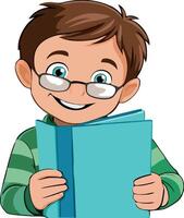 Smiling pupil holding a book and enjoying reading vector