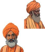 Two men in orange turbans, one with a beard and the other with a beard vector