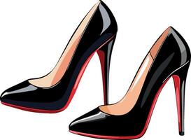 Pair of black high heels resting on white background vector
