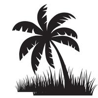 Coconut tree with grass silhouette design vector