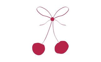 y2k aesthetic bow with cherry coquette design on the white background. hand drawn line art . trendy style ribbon bow girly elements. vector