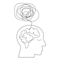 Profile of a person with a brain and thoughts. vector