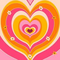 Retro Concentric Heart Tunnel in Groovy Style. Love stripes for Valentine's day. Trendy girly abstract love design. Colorful romantic background vector