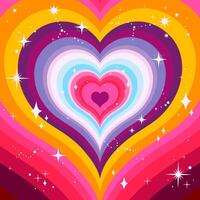 Magical Concentric Heart Tunnel with Stars. Love retro heart tunnel in groovy style. Trendy girly abstract love design. Colorful romantic background vector