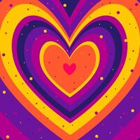 Hand Drawn Concentric Heart Tunnel for Valentine's Day. Love retro heart tunnel in groovy style. Trendy girly abstract love design. Colorful romantic background vector
