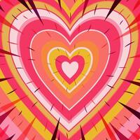 Concentric Heart Tunnel for Valentine's Day with Comic Book Speed Lines. Love retro heart tunnel in groovy style. Trendy girly abstract love design. Colorful romantic background vector