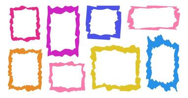 Grunge jagged rectangle frames set, colorful silhouettes. Abstract geometric art illustration. vector