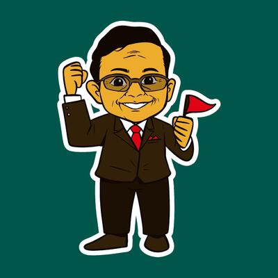 Old Man with Red Flag Doodle Sticker Illustration
