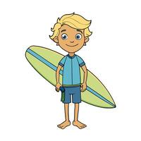 A Boy with a Surfboard in Cartoon Style vector