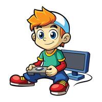 Boy Enthusiastically Playing a Game on the Floor vector