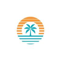 island logo with beach, palm tree and sun vector