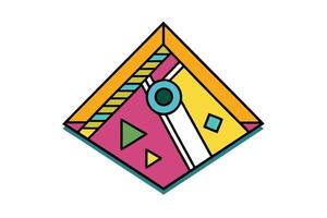 Vibrant Memphis style abstract geometric design with bold shapes, triangles, squares, and stripes for modern and artistic decoration vector