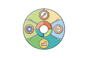 Template of a circular diagram with five stages and options, designed for use in presentations, planning, and project management visualizations vector
