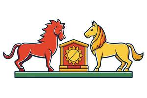 Creative illustration of a blue horse and a golden lion, bringing fun and quirky characters to life in cartoon form vector