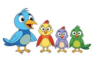 Set of colorful cartoon birds, with different types and hues, ideal for childrens books, posters, and educational materials about animals vector