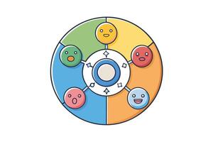 Colorful circular diagram with five sections, each with icons, perfect for presenting business strategies, steps, or options in a clear, structured way vector