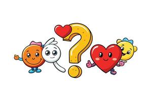 Whimsical and playful illustration with question marks, hearts, and exclamation points, ideal for conveying curiosity and excitement in creative projects vector
