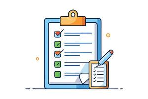 Colorful checklist with green checkboxes, tasks completed and in progress, flat icon design vector