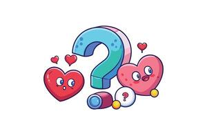 Vibrant design of question and exclamation marks paired with hearts, bringing energy and a sense of fun to your design projects vector