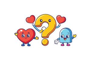 Creative illustration of question marks and exclamation points, surrounded by hearts, perfect for emotional or interactive designs vector