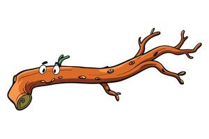 Cute and quirky dry tree branch character with exaggerated facial features in a stylized cartoon design, perfect for nature and humor themed content vector