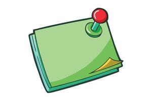 Creative illustration of a green paper note pinned with a red push pin, suitable for reminders, to do lists, or decorative office graphics vector