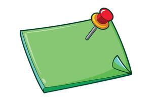 Cartoon style green paper note with push pin, ideal for illustrating office work, to do lists, or adding emphasis to important messages vector