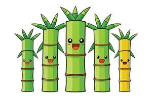 Colorful and whimsical cartoon bamboo plants with expressive faces, creating a playful and engaging atmosphere for animation and creative graphics vector