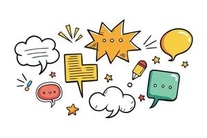 Hand drawn doodle speech bubbles, stars, and other fun design icons, ideal for creating playful and expressive graphic designs vector