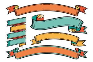 Set of retro vintage ribbon banners in various shapes and colors, perfect for adding a stylish touch to invitations, logos, and creative projects vector