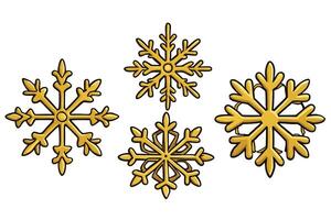 Set of golden snowflakes with intricate designs, perfect for adding a festive touch to winter and holiday themed projects vector