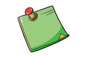 Colorful blank green sticky note with push pin, symbolizing organization, reminders, and creativity in everyday planning and scheduling vector