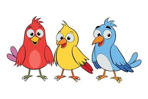 Illustration of adorable cartoon birds in a variety of vibrant colors, ideal for teaching about birds or adding a cheerful touch to kids designs vector
