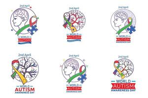 Different Set Of World Autism Day 2nd April World Awareness Day With Ribbon In Puzzle Pieces Illustration vector