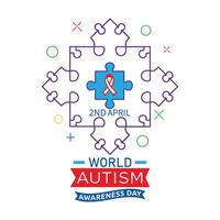 Ribbon In Puzzle Board With A Creative Frame Concept Of 2nd April World Autism Awareness Day Flat Illustration vector