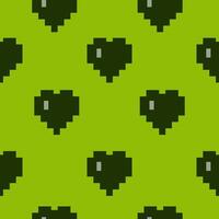 Pixel hearts seamless pattern. Repeating background in retro game style. vector