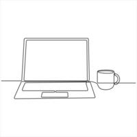 Laptop and cup of coffee editable single line continuous one line art outline design illustration vector