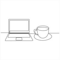 Laptop and cup of coffee editable single line continuous one line isolated sketch illustration vector