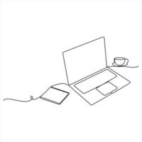 Laptop and cup of coffee editable single line continuous one line art outline style illustration vector
