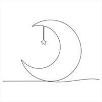 Single line continuous drawing of crescent moon for Ramadan element outline style illustration vector