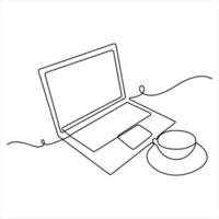 Laptop and cup of coffee editable single line continuous one line art design illustration vector